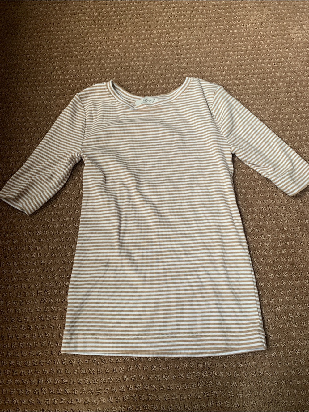 LOFT  Long Sleeve Beige and White Striped Tee